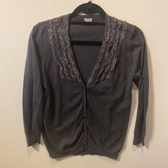 J. Crew Cotton Ruffle Neck  Cardigan - Picture 5 of 6